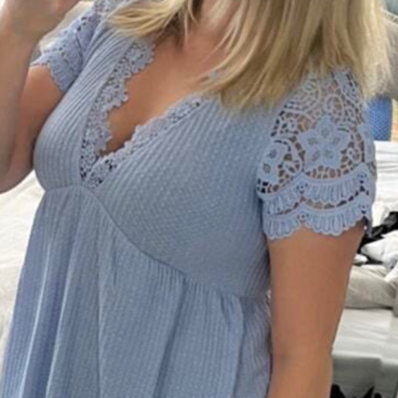 034  Boho Floral Lace Light waffle Knit Top - Picture 10 of 12